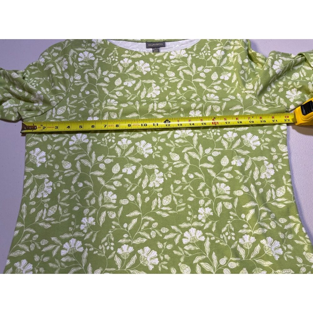 Style&Co. Womens Plus Size 1X Green Floral Print Elbow Sleeve Tee - Picture 5 of 9